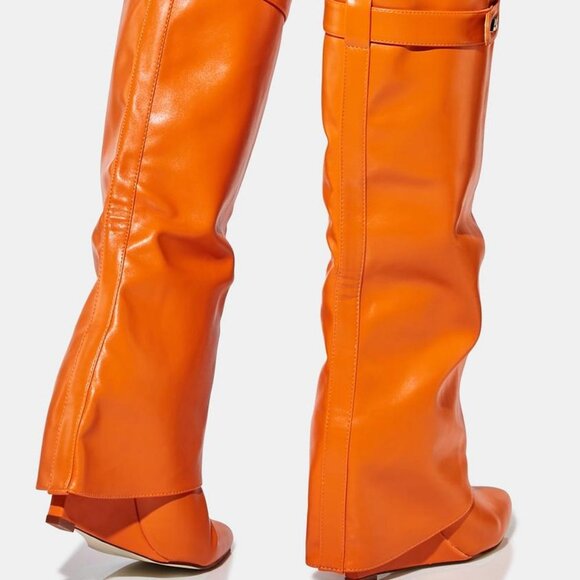 AZALEA WANG HAPPILY " TOTALLY CUFFED " WEDGE BOOT IN ORANGE ( BRAND NEW ! ) - Picture 2 of 6